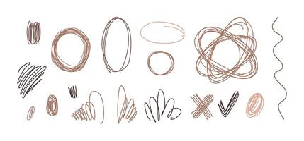Set of children doodles on white background. Minimalist abstract shapes collection. Editable line. Mocha colors doodle bundle for fashion design, summer season concept. Modern hand drawn set. vector