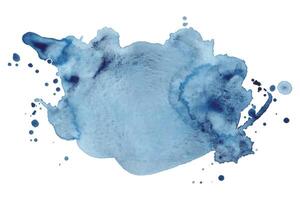 Blue Aquarelle Splatter with Dynamic Ink Blots Isolated on White Background. Hand painted aquarelle splash with drops stains vector