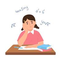 Child elementary school thought about solving theorem from higher mathematics.School education. vector