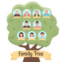 Family tree template with family portraits and place for text on white background vector