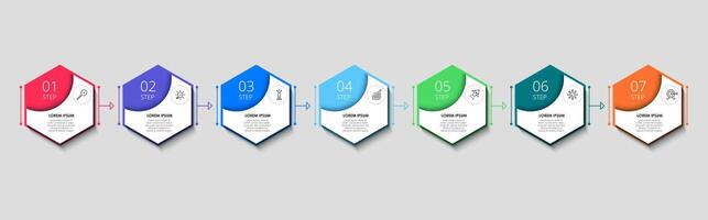 Infographic design illustration business template with icons and 7 seven options or steps. vector