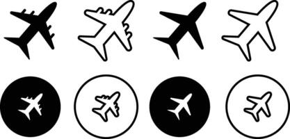 Black Plane Solid and Outline Icon with Circle Version vector