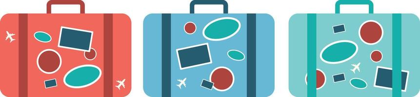 Horizontal Suitcase with Sticker with Three Colors for Traveling vector