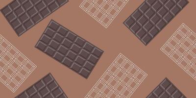 Chocolate bar horizontal banner. Seamless pattern with brown and outline chocolate pieces. vector