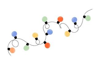 Curvy line with colorful ball shaped garland lights on a black string. Decoration element isolated on white background. vector