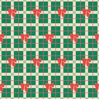 Christmas plaid seamless pattern in green, red colors with coquette bow. Cozy winter checkered repeat background. Winter time traditional flannel design, Scottish ornament, check, gingham print vector