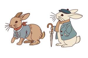 Multiple pose different activity of rabbit. Animals cartoon. vector