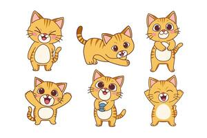 Multiple pose different activity of cat. Animals cartoon. vector