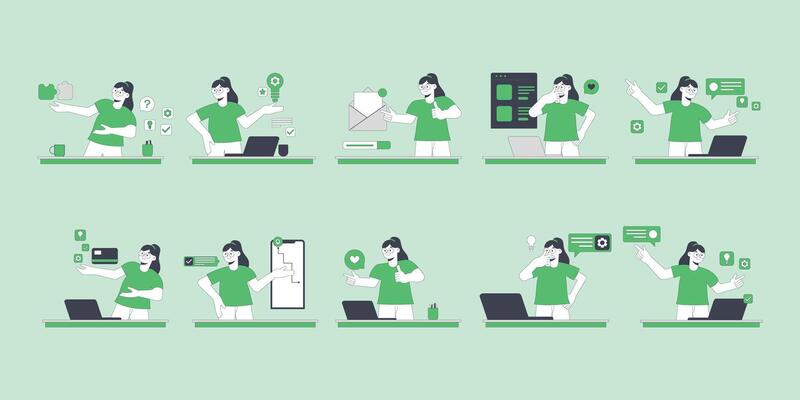 Hand Drawn Woman Programming Illustration