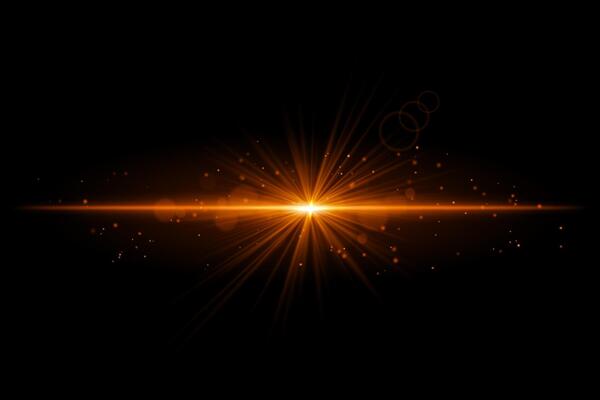 Orange starburst. Radiant light beam, glowing particles, bright star effect, warm illumination, abstract lighting design, futuristic energy, decorative modern visual