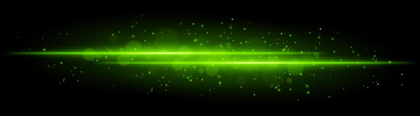 Green glowing line beam. Horizontal light beam with sparkling particles, radiant golden glow, abstract illumination, decorative lighting effect, warm and vibrant design