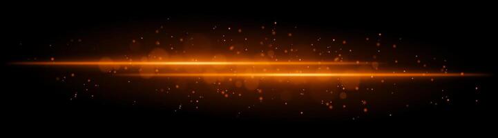 Orange glowing line beam. Horizontal light beam with sparkling particles, radiant golden glow, abstract illumination, decorative lighting effect, warm and vibrant design vector