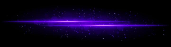 Purple glowing line beam. Horizontal light beam with sparkling particles, radiant golden glow, abstract illumination, decorative lighting effect, warm and vibrant design vector