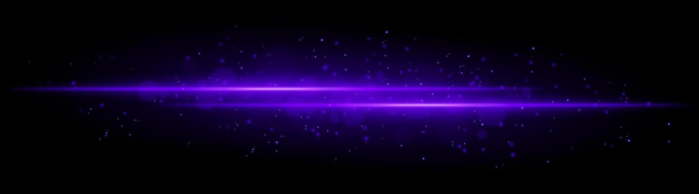 Purple glowing line beam. Horizontal light beam with sparkling particles, radiant golden glow, abstract illumination, decorative lighting effect, warm and vibrant design