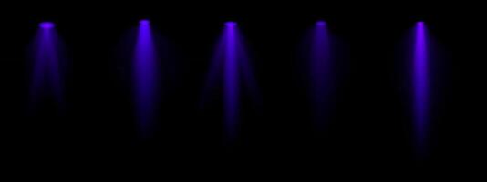 Blue spotlight set. Multiple focused beams, ceiling-mounted lighting, bright white glow, stage illumination, modern lighting design, minimalistic decor, professional setup vector