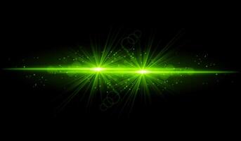 Dual green starburst. Bright intersecting beams, glowing particles, radiant light effects, warm illumination, abstract lighting design, futuristic energy, decorative visuals vector