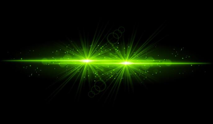Dual green starburst. Bright intersecting beams, glowing particles, radiant light effects, warm illumination, abstract lighting design, futuristic energy, decorative visuals