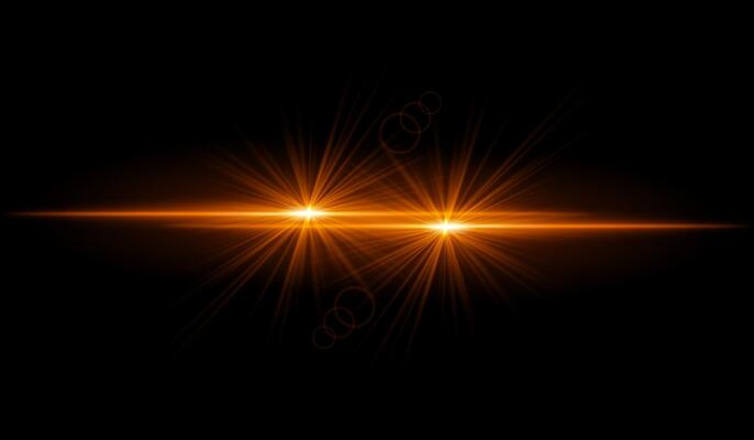 Dual orange starburst. Bright intersecting beams, glowing particles, radiant light effects, warm illumination, abstract lighting design, futuristic energy, decorative visuals