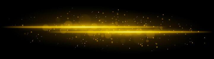 Golden glowing line beam. Horizontal light beam with sparkling particles, radiant golden glow, abstract illumination, decorative lighting effect, warm and vibrant design vector