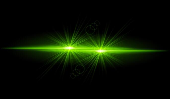 Dual green starburst. Bright intersecting beams, glowing particles, radiant light effects, warm illumination, abstract lighting design, futuristic energy, decorative visuals