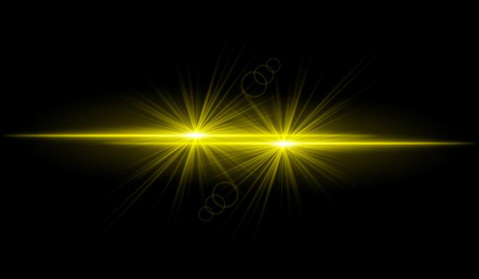 Dual golden starburst. Bright intersecting beams, glowing particles, radiant light effects, warm illumination, abstract lighting design, futuristic energy, decorative visuals