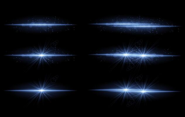 Blue glow effects set. Radiant light streaks, sparkling particles, bright starbursts, warm illumination, abstract lighting design, decorative energy beams, vibrant modern visuals