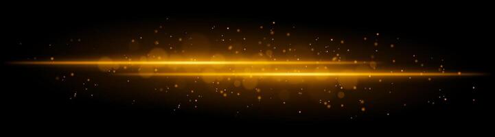 Orange glowing line beam. Horizontal light beam with sparkling particles, radiant golden glow, abstract illumination, decorative lighting effect, warm and vibrant design vector
