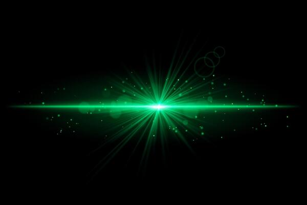 Green starburst. Radiant light beam, glowing particles, bright star effect, warm illumination, abstract lighting design, futuristic energy, decorative modern visual
