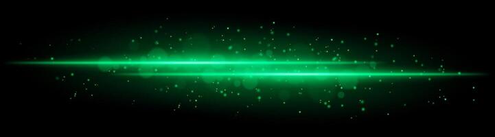 Green glowing line beam. Horizontal light beam with sparkling particles, radiant golden glow, abstract illumination, decorative lighting effect, warm and vibrant design vector