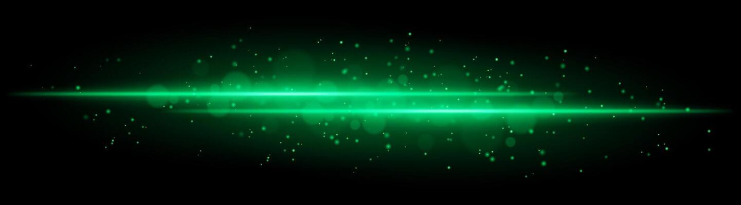 Green glowing line beam. Horizontal light beam with sparkling particles, radiant golden glow, abstract illumination, decorative lighting effect, warm and vibrant design