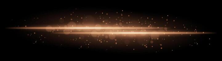Orange glowing line beam. Horizontal light beam with sparkling particles, radiant golden glow, abstract illumination, decorative lighting effect, warm and vibrant design vector