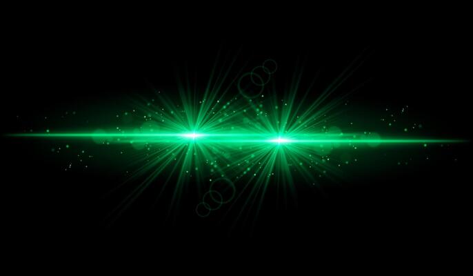 Dual green starburst. Bright intersecting beams, glowing particles, radiant light effects, warm illumination, abstract lighting design, futuristic energy, decorative visuals