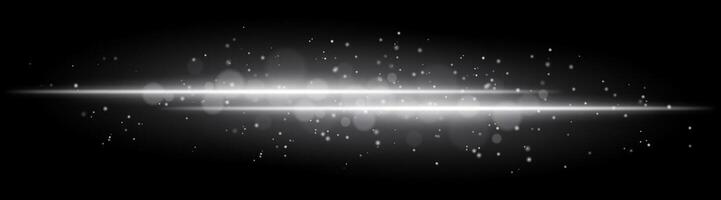 White glowing line beam. Horizontal light beam with sparkling particles, radiant golden glow, abstract illumination, decorative lighting effect, warm and vibrant design vector