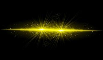 Dual golden starburst. Bright intersecting beams, glowing particles, radiant light effects, warm illumination, abstract lighting design, futuristic energy, decorative visuals vector