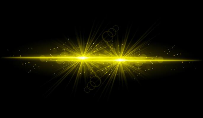 Dual golden starburst. Bright intersecting beams, glowing particles, radiant light effects, warm illumination, abstract lighting design, futuristic energy, decorative visuals