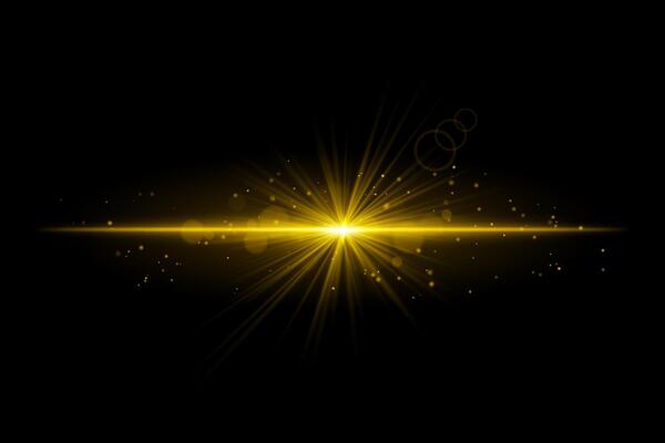 Golden starburst. Radiant light beam, glowing particles, bright star effect, warm illumination, abstract lighting design, futuristic energy, decorative modern visual