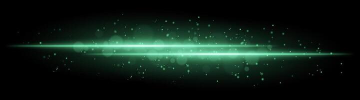 Green glowing line beam. Horizontal light beam with sparkling particles, radiant golden glow, abstract illumination, decorative lighting effect, warm and vibrant design vector