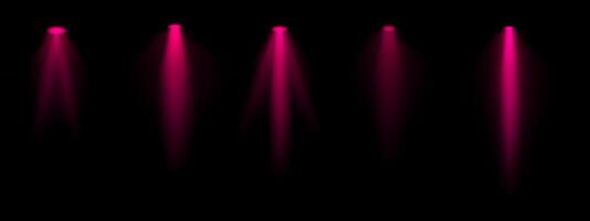 Red spotlight set. Multiple focused beams, ceiling-mounted lighting, bright white glow, stage illumination, modern lighting design, minimalistic decor, professional setup vector