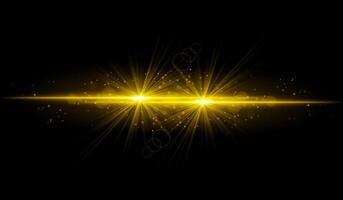 Dual golden starburst. Bright intersecting beams, glowing particles, radiant light effects, warm illumination, abstract lighting design, futuristic energy, decorative visuals vector