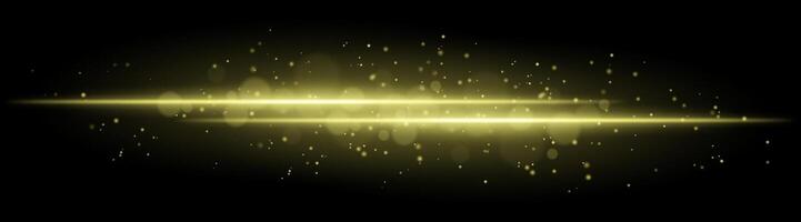 Golden glowing line beam. Horizontal light beam with sparkling particles, radiant golden glow, abstract illumination, decorative lighting effect, warm and vibrant design vector