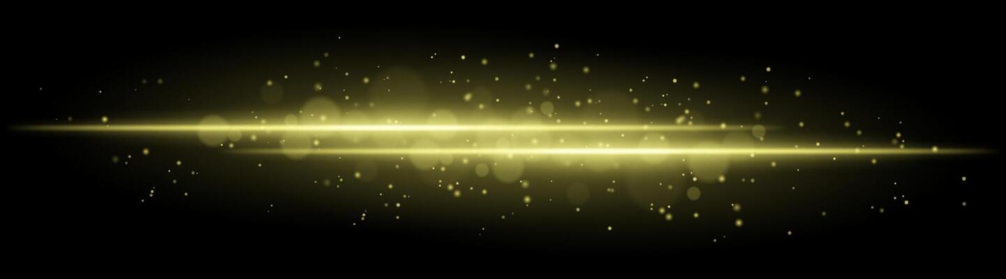 Golden glowing line beam. Horizontal light beam with sparkling particles, radiant golden glow, abstract illumination, decorative lighting effect, warm and vibrant design