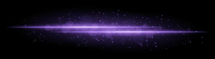 Purple glowing line beam. Horizontal light beam with sparkling particles, radiant golden glow, abstract illumination, decorative lighting effect, warm and vibrant design vector