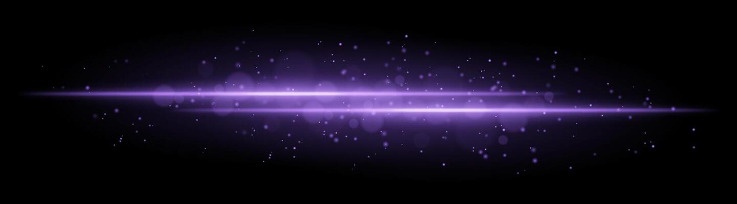 Purple glowing line beam. Horizontal light beam with sparkling particles, radiant golden glow, abstract illumination, decorative lighting effect, warm and vibrant design