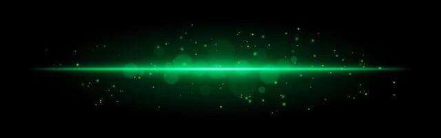 Green glowing line icon. Vibrant horizontal beam, illuminated particles, abstract light effect, futuristic energy, minimalistic decor, dynamic modern design, radiant visual vector