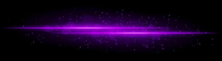 Purple glowing line beam. Horizontal light beam with sparkling particles, radiant golden glow, abstract illumination, decorative lighting effect, warm and vibrant design vector