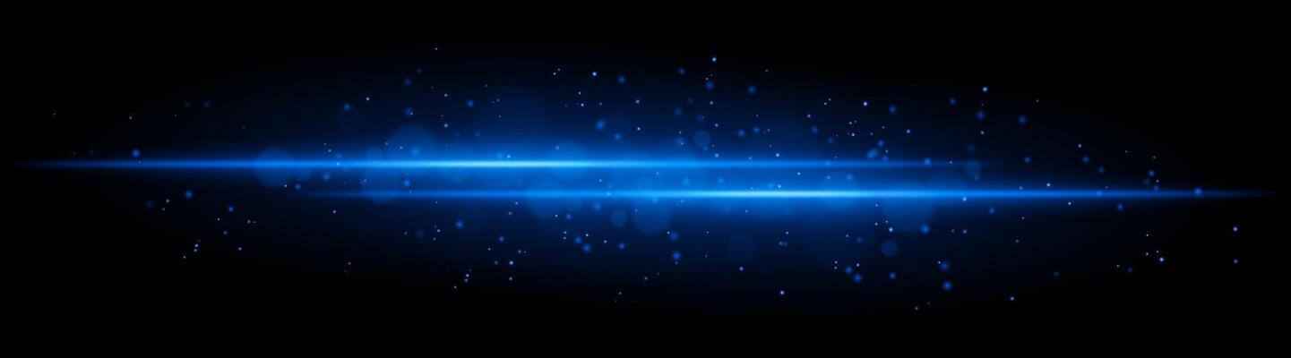 Blue glowing line beam. Horizontal light beam with sparkling particles, radiant golden glow, abstract illumination, decorative lighting effect, warm and vibrant design