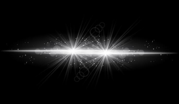 Dual white starburst. Bright intersecting beams, glowing particles, radiant light effects, warm illumination, abstract lighting design, futuristic energy, decorative visuals