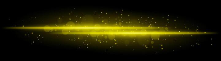 Golden glowing line beam. Horizontal light beam with sparkling particles, radiant golden glow, abstract illumination, decorative lighting effect, warm and vibrant design vector