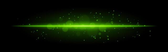 Green glowing line icon. Vibrant horizontal beam, illuminated particles, abstract light effect, futuristic energy, minimalistic decor, dynamic modern design, radiant visual vector