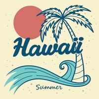 hawaii summer logo with palm tree and sun vector
